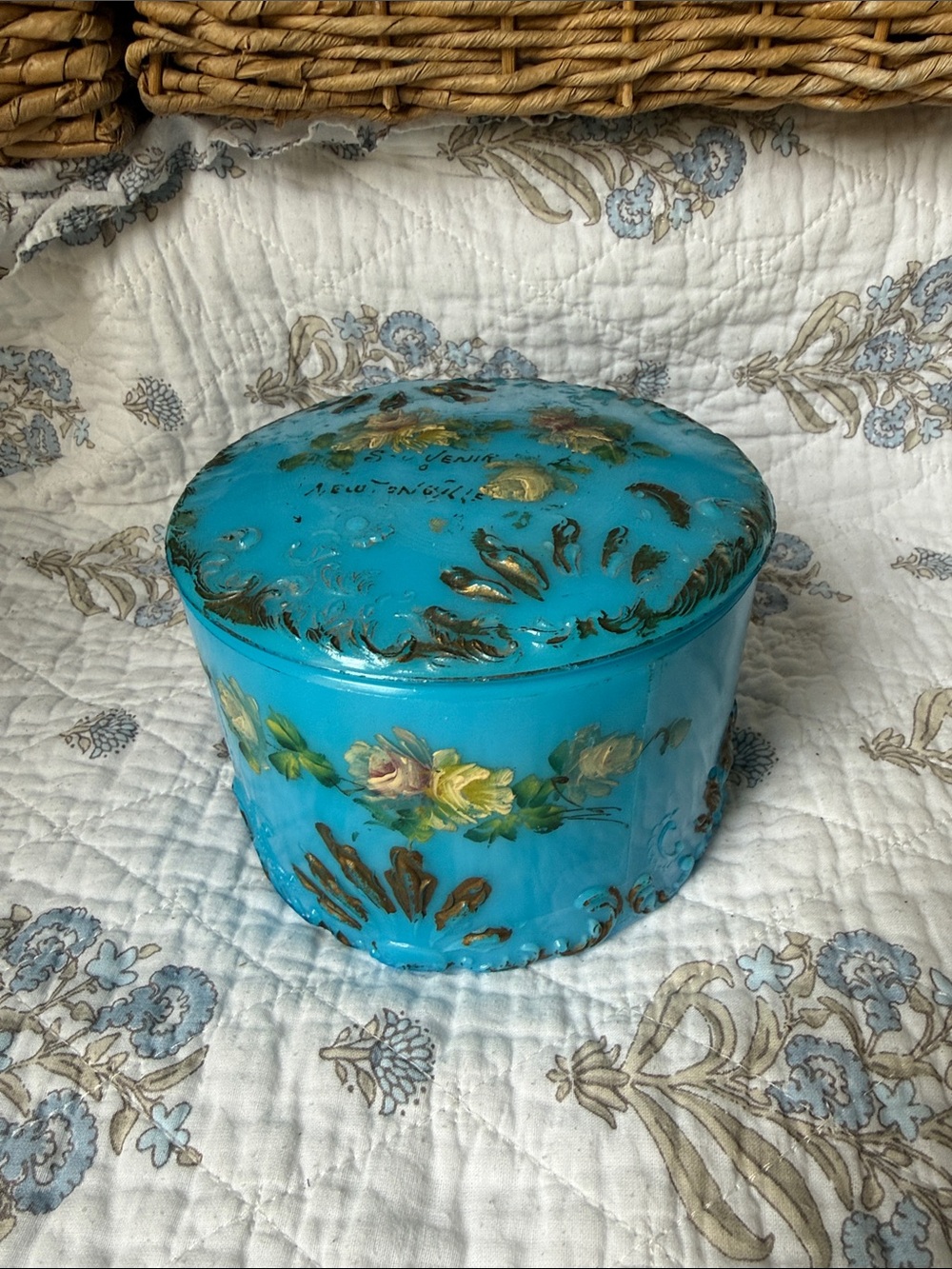 Hand-Painted Turquoise Floral Decorative Box